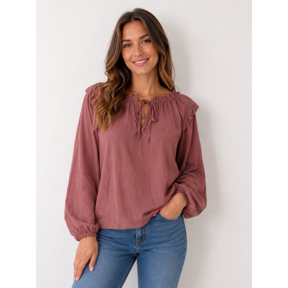 Knox Rose Long Sleeve Satin‎ Top Womens XXL Tie-Neck Elastic Cuffs Rose